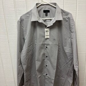 Alfani Men’s XL Slim Fit NWT Dress Shirt Gray/White Button Front 17-17.5 Neck